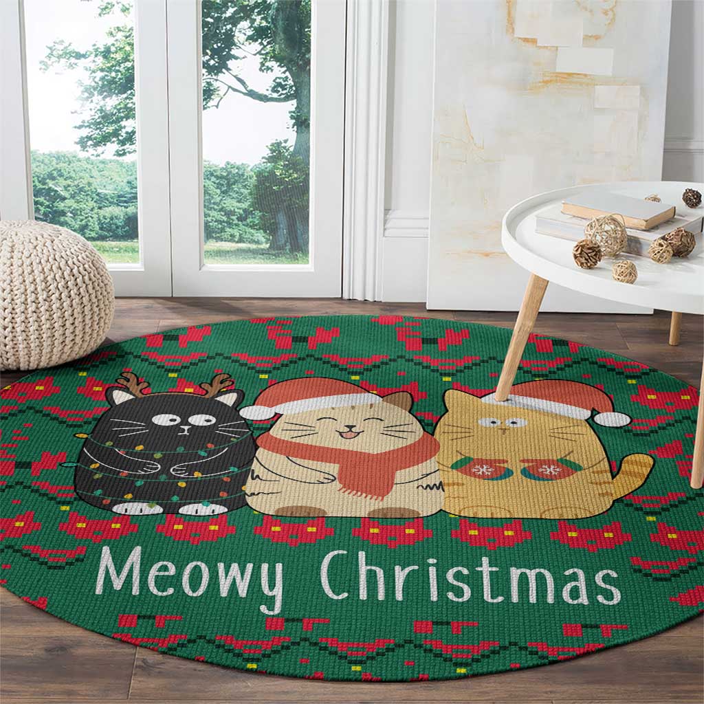 Cat Meowy Christmas Round Carpet Xmas Holiday Patterns - Wonder Print Shop