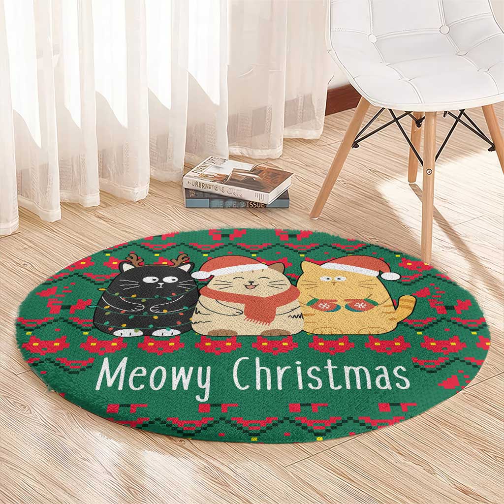 Cat Meowy Christmas Round Carpet Xmas Holiday Patterns - Wonder Print Shop