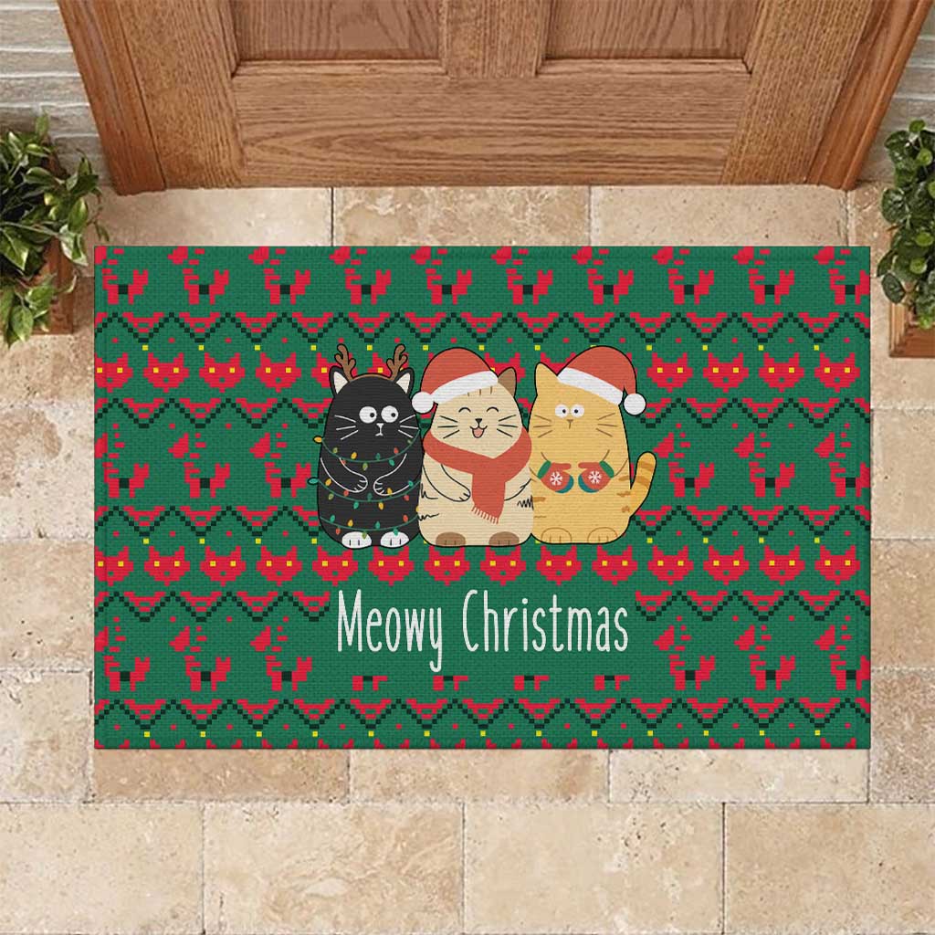 Cat Meowy Christmas Rubber Doormat Xmas Holiday Patterns - Wonder Print Shop