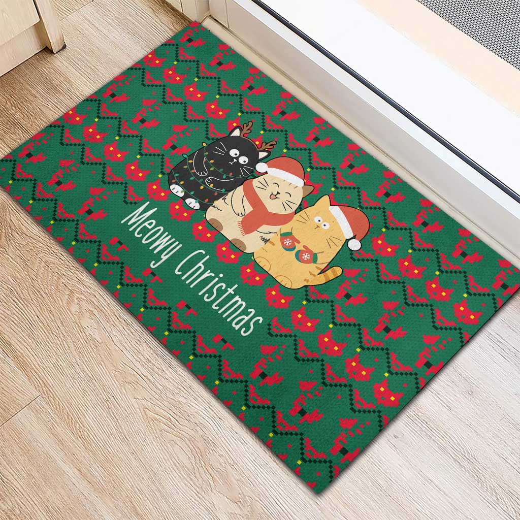 Cat Meowy Christmas Rubber Doormat Xmas Holiday Patterns - Wonder Print Shop