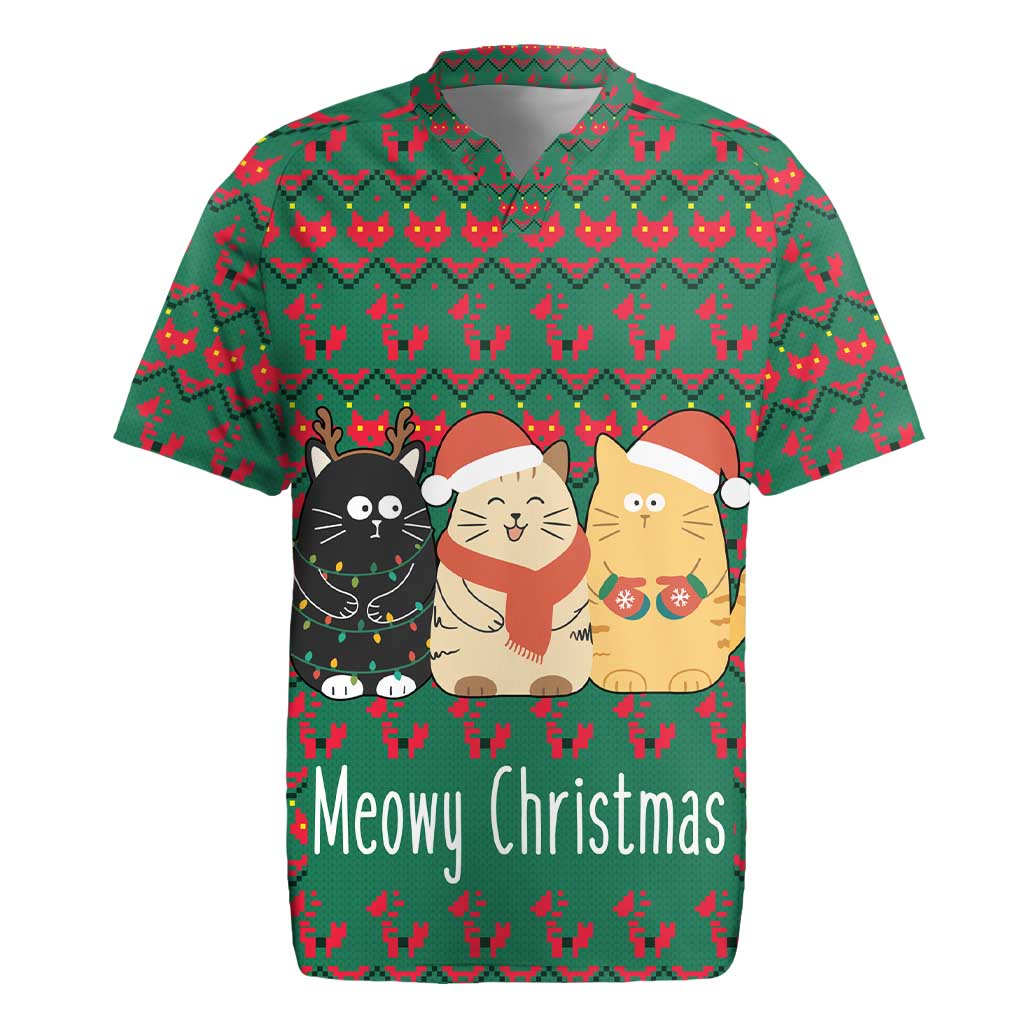 Cat Meowy Christmas Rugby Jersey Xmas Holiday Patterns - Wonder Print Shop