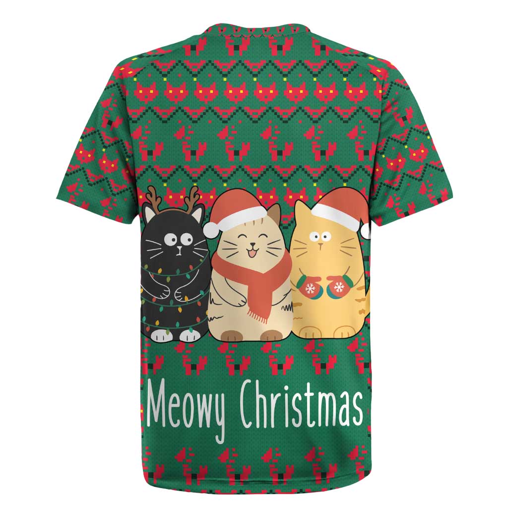 Cat Meowy Christmas Rugby Jersey Xmas Holiday Patterns - Wonder Print Shop