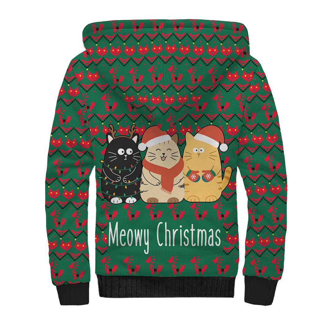Cat Meowy Christmas Sherpa Hoodie Xmas Holiday Patterns - Wonder Print Shop