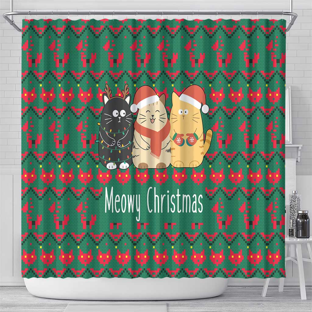 Cat Meowy Christmas Shower Curtain Xmas Holiday Patterns - Wonder Print Shop