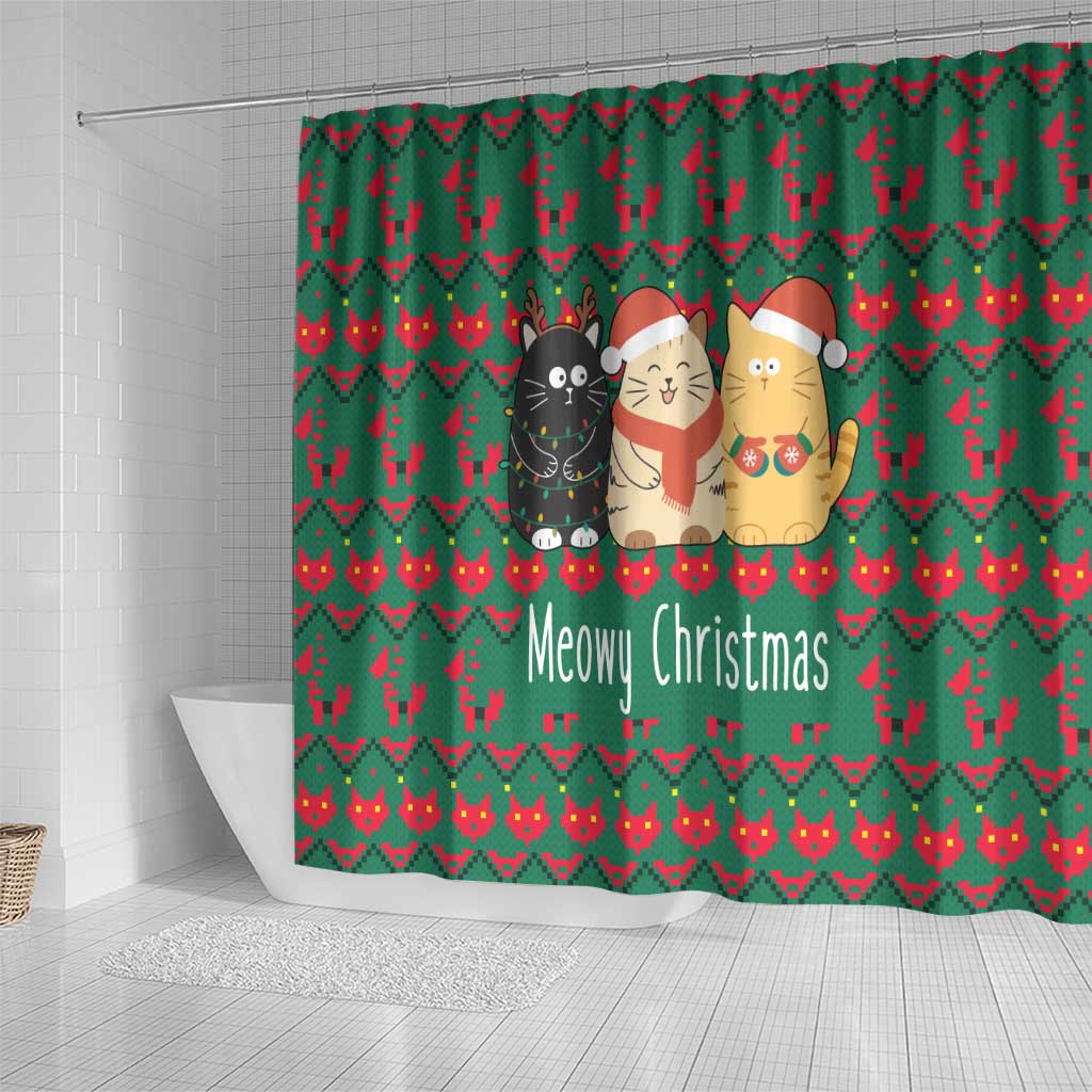 Cat Meowy Christmas Shower Curtain Xmas Holiday Patterns - Wonder Print Shop