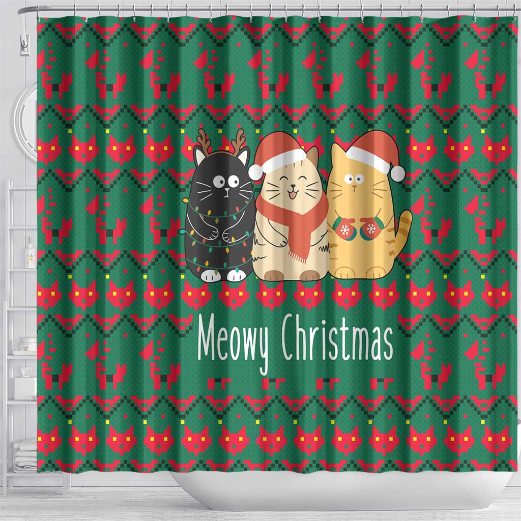 Cat Meowy Christmas Shower Curtain Xmas Holiday Patterns - Wonder Print Shop