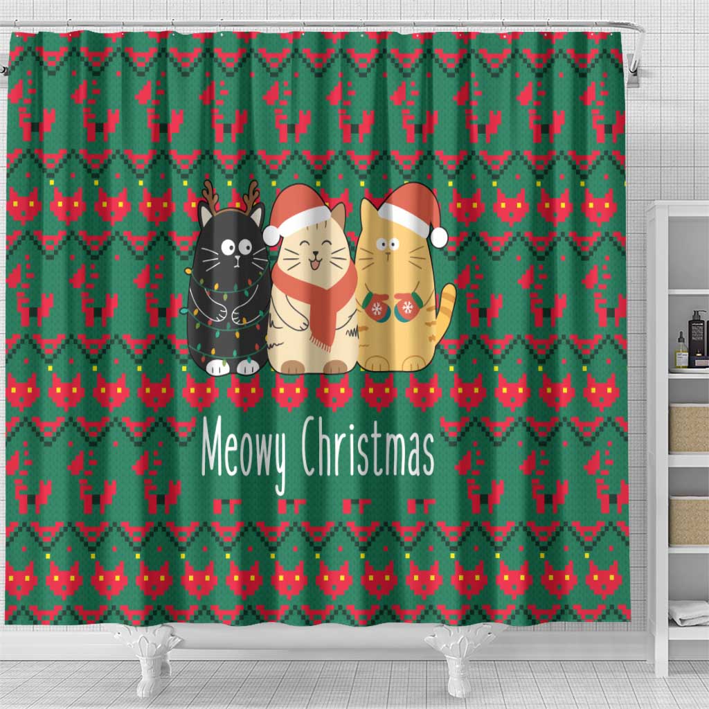 Cat Meowy Christmas Shower Curtain Xmas Holiday Patterns - Wonder Print Shop