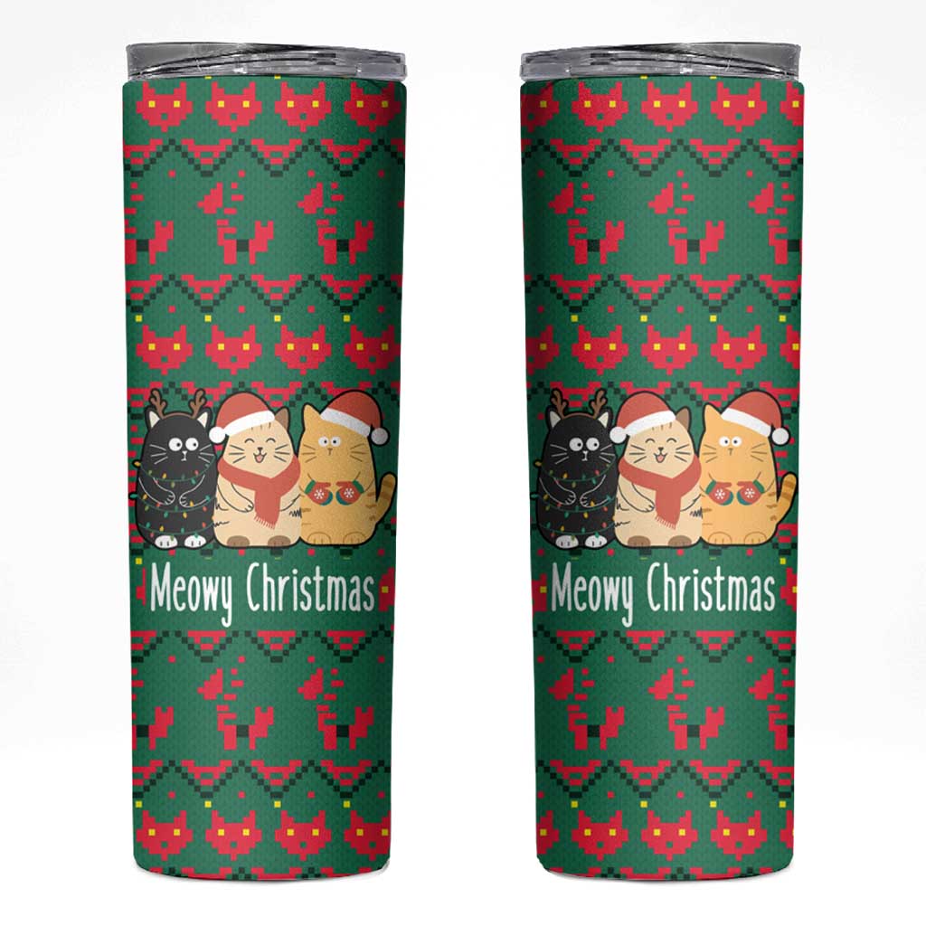 Cat Meowy Christmas Skinny Tumbler Xmas Holiday Patterns - Wonder Print Shop
