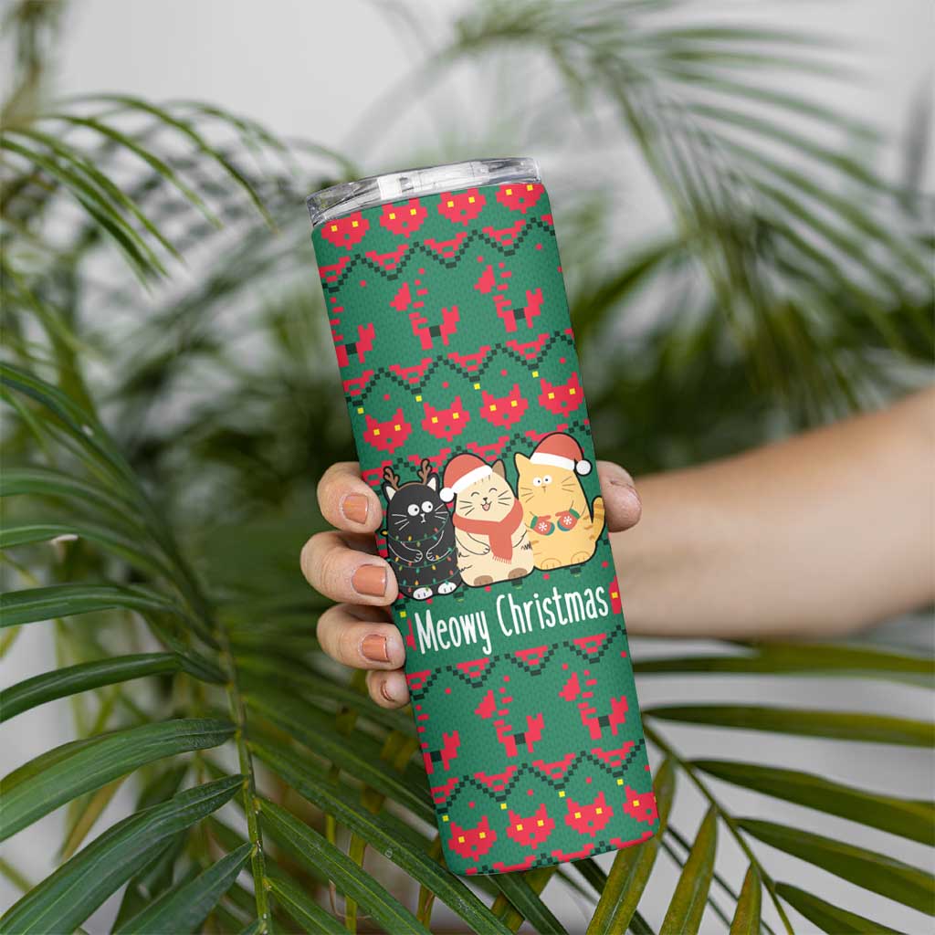 Cat Meowy Christmas Skinny Tumbler Xmas Holiday Patterns - Wonder Print Shop