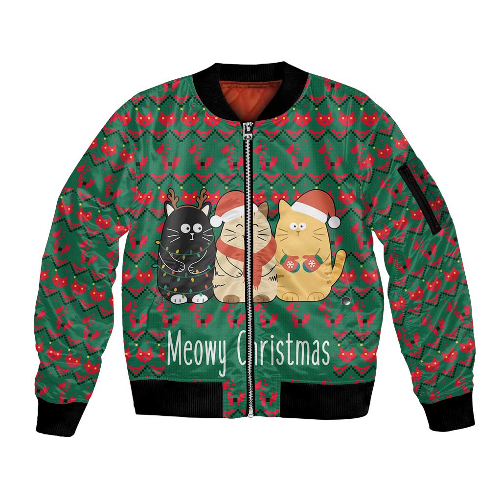 Cat Meowy Christmas Sleeve Zip Bomber Jacket Xmas Holiday Patterns - Wonder Print Shop