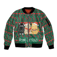 Cat Meowy Christmas Sleeve Zip Bomber Jacket Xmas Holiday Patterns - Wonder Print Shop