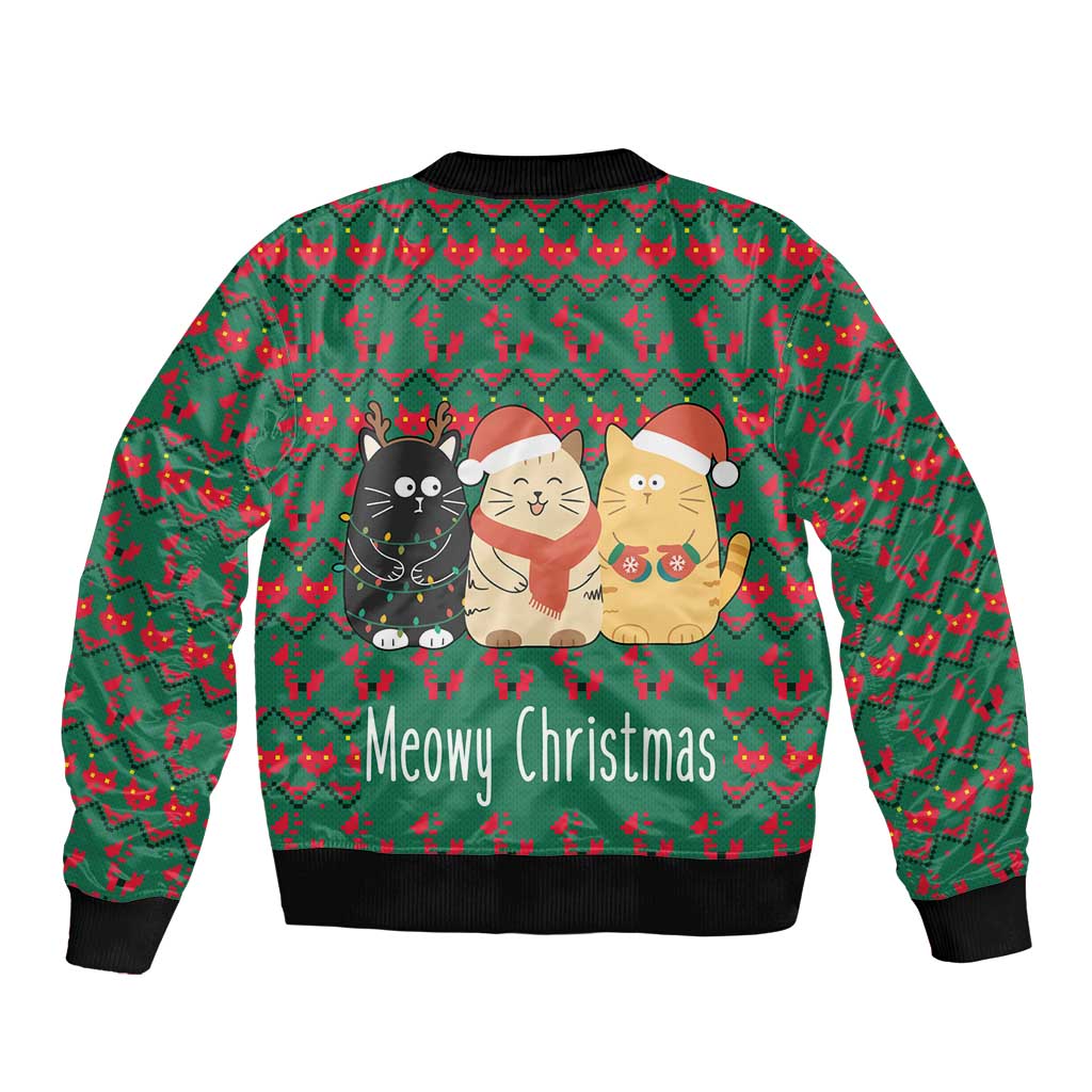 Cat Meowy Christmas Sleeve Zip Bomber Jacket Xmas Holiday Patterns - Wonder Print Shop
