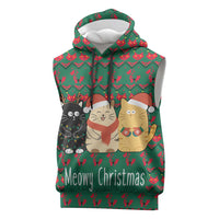 Cat Meowy Christmas Sleeveless Hoodie Xmas Holiday Patterns - Wonder Print Shop