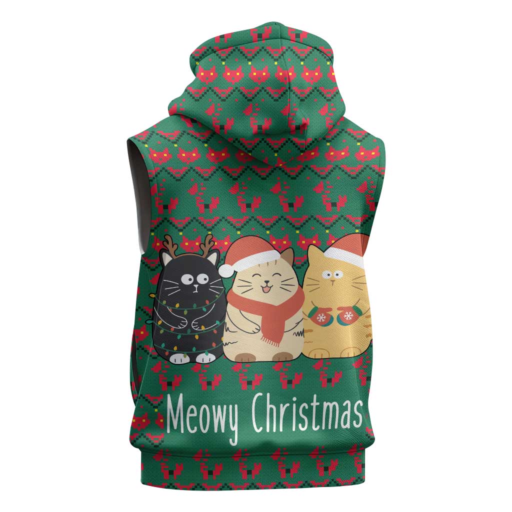 Cat Meowy Christmas Sleeveless Hoodie Xmas Holiday Patterns - Wonder Print Shop