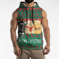 Cat Meowy Christmas Sleeveless Hoodie Xmas Holiday Patterns - Wonder Print Shop