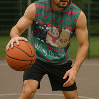 Cat Meowy Christmas Sleeveless Hoodie Xmas Holiday Patterns - Wonder Print Shop