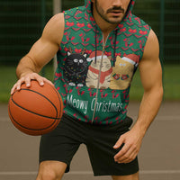 Cat Meowy Christmas Sleeveless Zip Hoodie Xmas Holiday Patterns - Wonder Print Shop