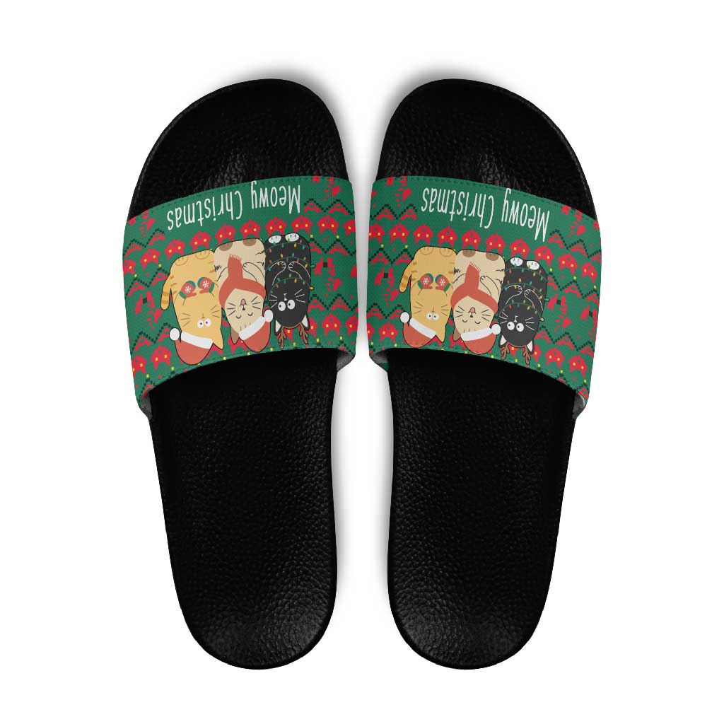 Cat Meowy Christmas Slide Sandals Xmas Holiday Patterns - Wonder Print Shop