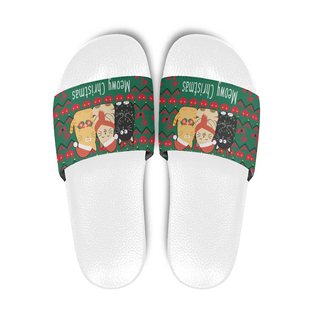 Cat Meowy Christmas Slide Sandals Xmas Holiday Patterns - Wonder Print Shop