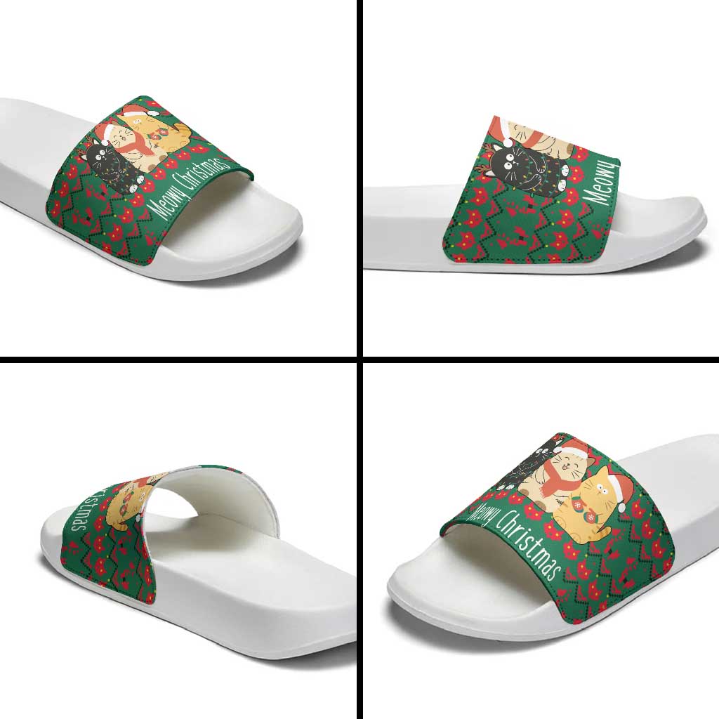 Cat Meowy Christmas Slide Sandals Xmas Holiday Patterns - Wonder Print Shop