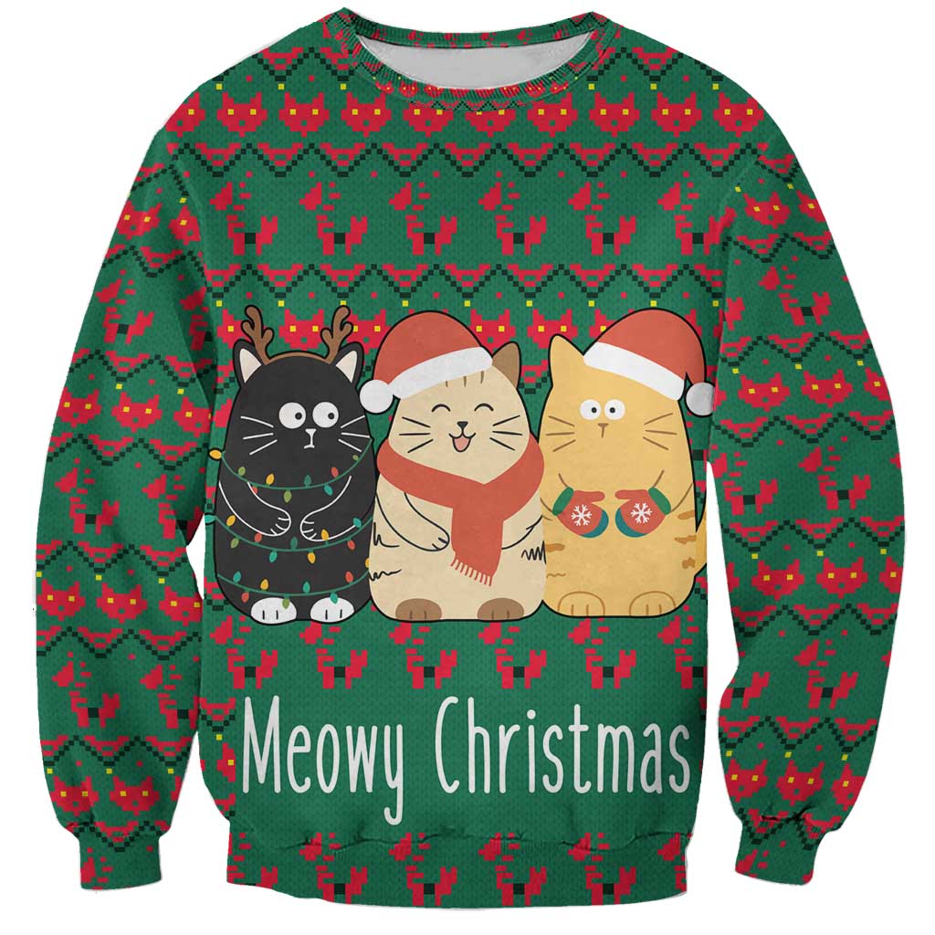 Cat Meowy Christmas Sweatshirt Xmas Holiday Patterns - Wonder Print Shop