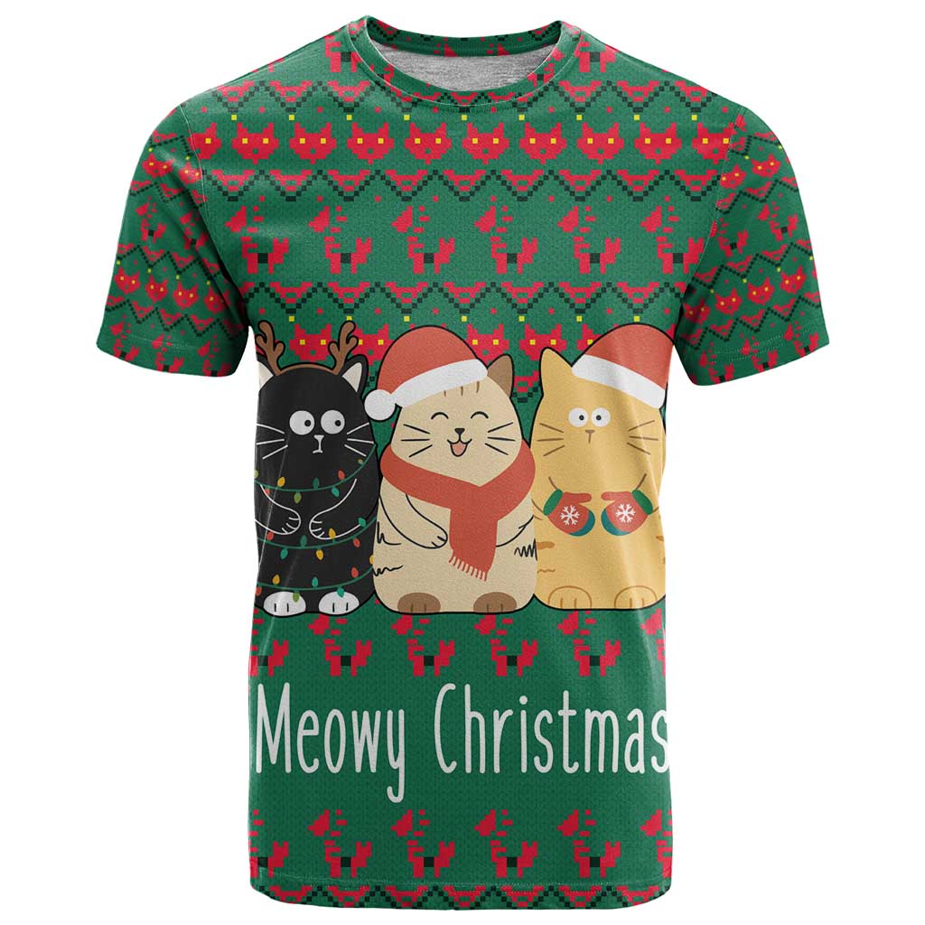 Cat Meowy Christmas T Shirt Xmas Holiday Patterns - Wonder Print Shop