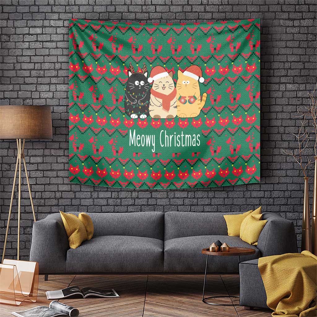 Cat Meowy Christmas Tapestry Xmas Holiday Patterns - Wonder Print Shop