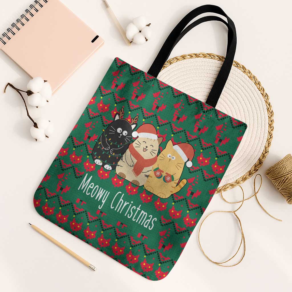 Cat Meowy Christmas Tote Bag Xmas Holiday Patterns - Wonder Print Shop