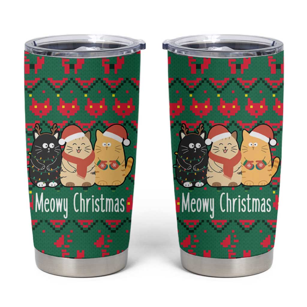Cat Meowy Christmas Tumbler Cup Xmas Holiday Patterns - Wonder Print Shop