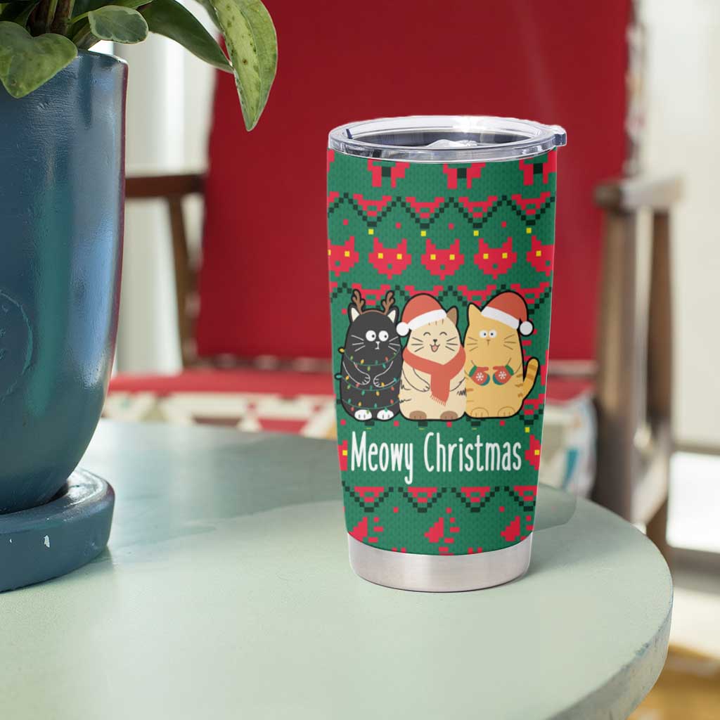 Cat Meowy Christmas Tumbler Cup Xmas Holiday Patterns - Wonder Print Shop