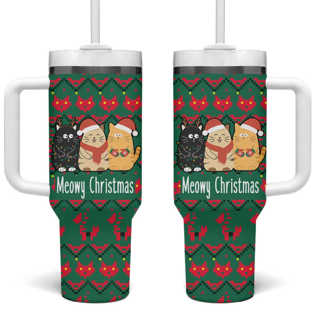 Cat Meowy Christmas Tumbler With Handle Xmas Holiday Patterns - Wonder Print Shop