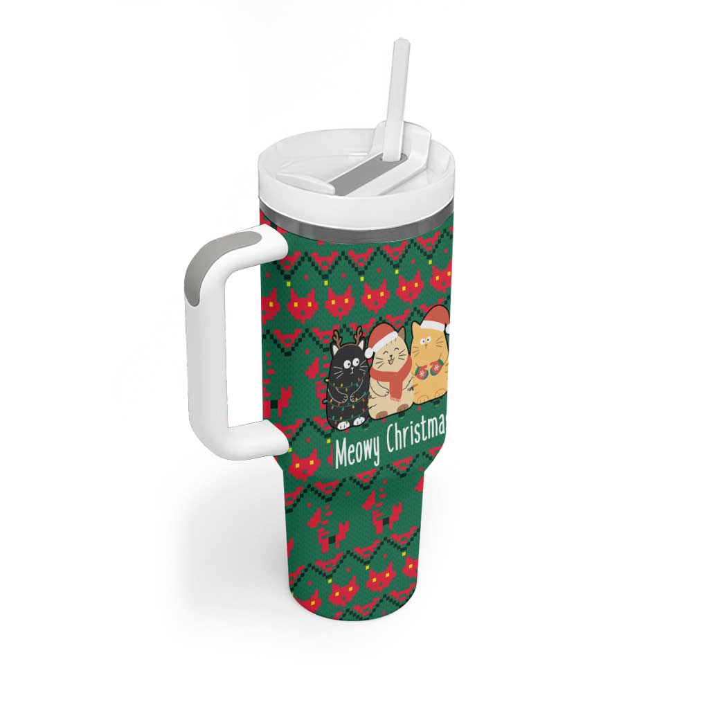 Cat Meowy Christmas Tumbler With Handle Xmas Holiday Patterns - Wonder Print Shop