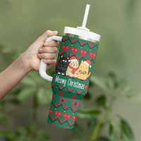 Cat Meowy Christmas Tumbler With Handle Xmas Holiday Patterns - Wonder Print Shop