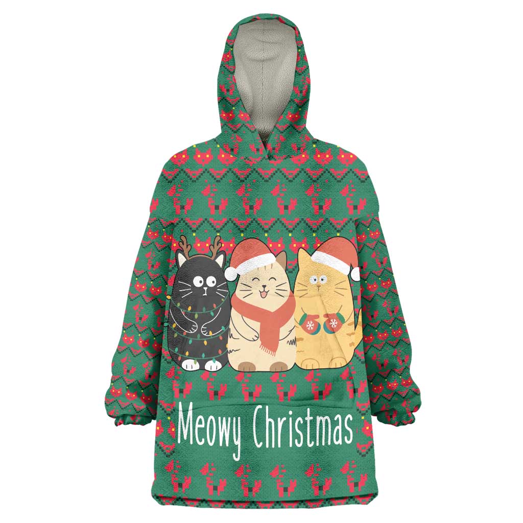 Cat Meowy Christmas Wearable Blanket Hoodie Xmas Holiday Patterns - Wonder Print Shop