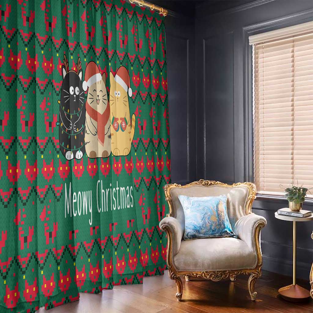 Cat Meowy Christmas Window Curtain Xmas Holiday Patterns - Wonder Print Shop