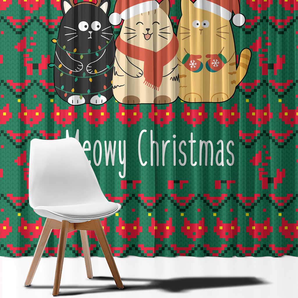 Cat Meowy Christmas Window Curtain Xmas Holiday Patterns - Wonder Print Shop