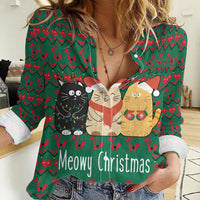 Cat Meowy Christmas Women Casual Shirt Xmas Holiday Patterns - Wonder Print Shop