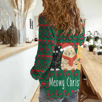 Cat Meowy Christmas Women Casual Shirt Xmas Holiday Patterns - Wonder Print Shop
