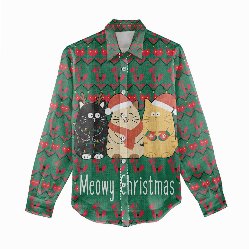 Cat Meowy Christmas Women Casual Shirt Xmas Holiday Patterns - Wonder Print Shop