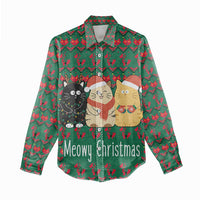 Cat Meowy Christmas Women Casual Shirt Xmas Holiday Patterns - Wonder Print Shop
