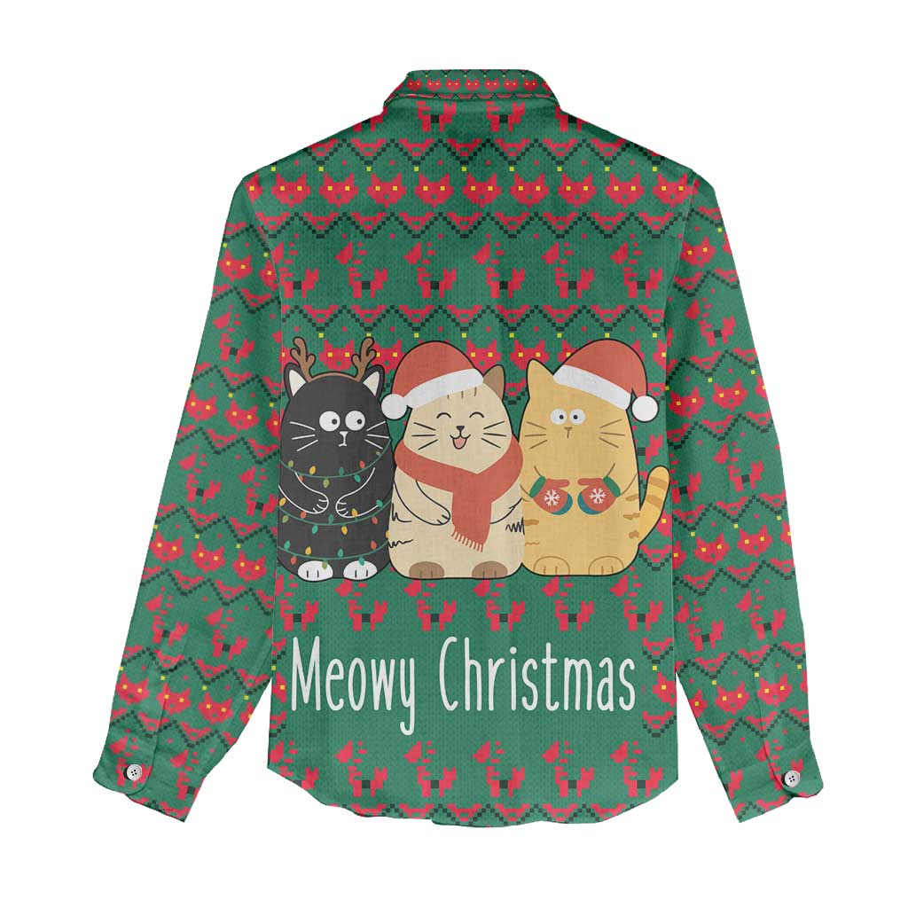 Cat Meowy Christmas Women Casual Shirt Xmas Holiday Patterns - Wonder Print Shop