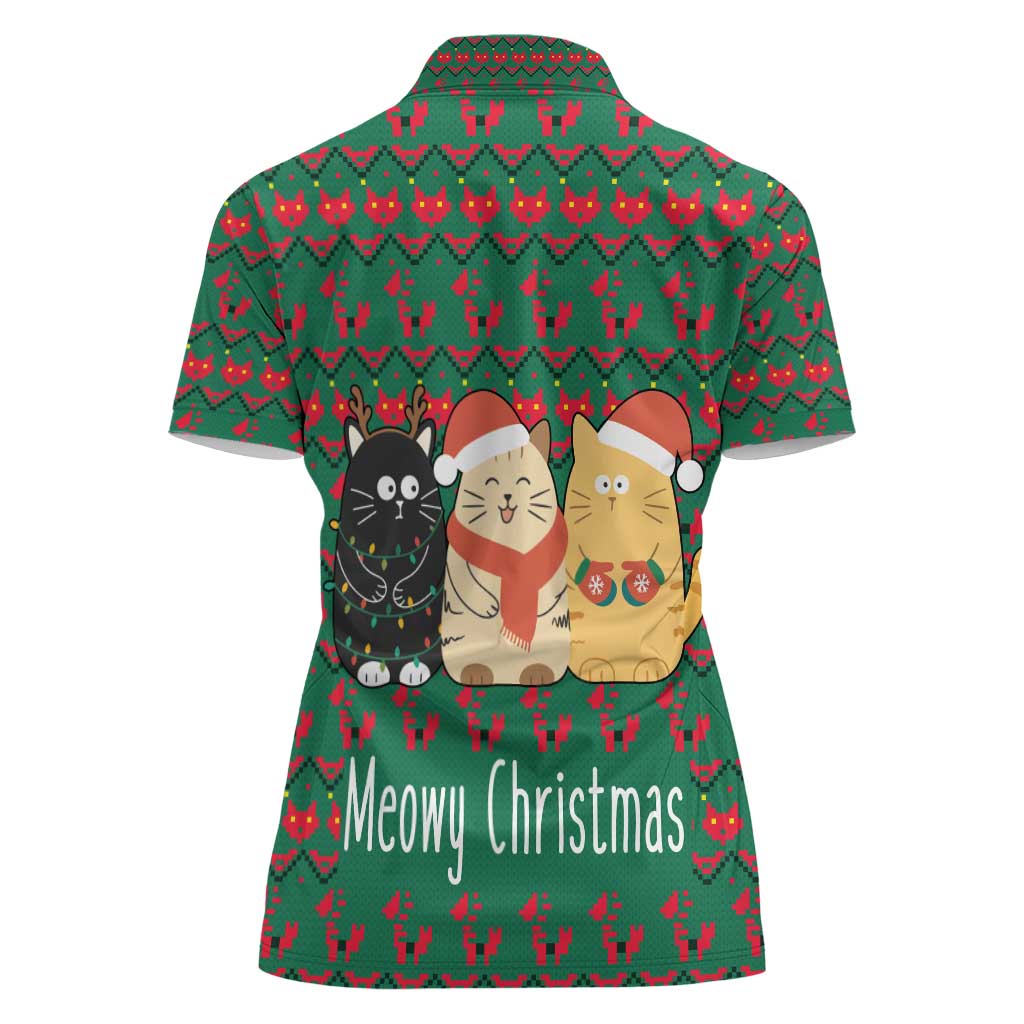 Cat Meowy Christmas Women Polo Shirt Xmas Holiday Patterns - Wonder Print Shop