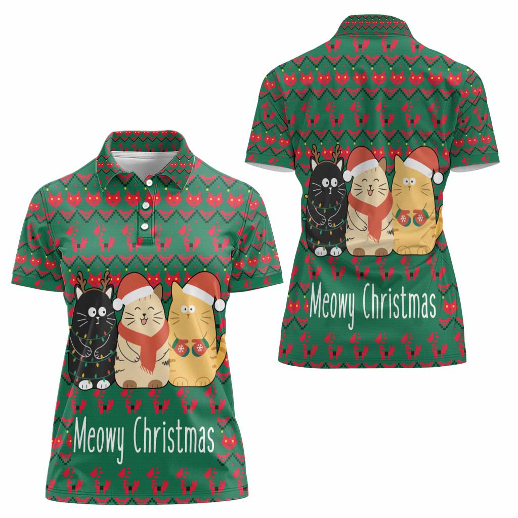 Cat Meowy Christmas Women Polo Shirt Xmas Holiday Patterns - Wonder Print Shop