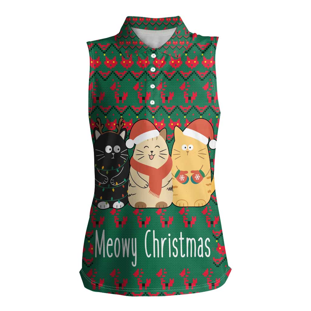 Cat Meowy Christmas Women Sleeveless Polo Shirt Xmas Holiday Patterns - Wonder Print Shop