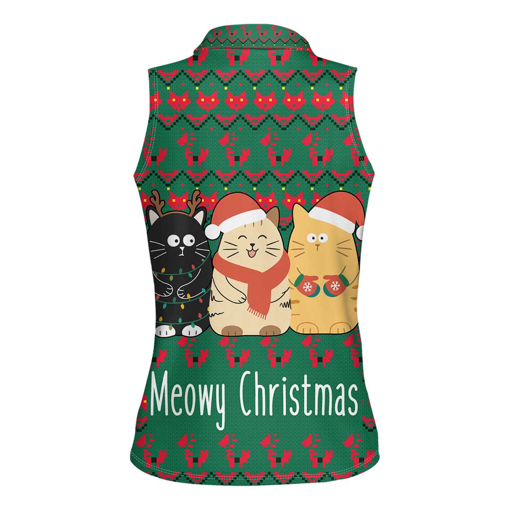 Cat Meowy Christmas Women Sleeveless Polo Shirt Xmas Holiday Patterns - Wonder Print Shop