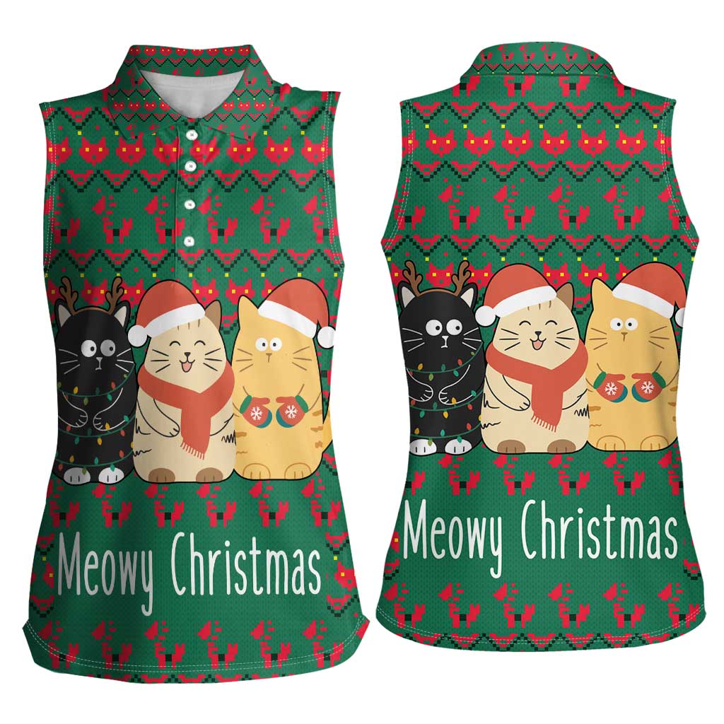 Cat Meowy Christmas Women Sleeveless Polo Shirt Xmas Holiday Patterns - Wonder Print Shop