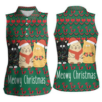 Cat Meowy Christmas Women Sleeveless Polo Shirt Xmas Holiday Patterns - Wonder Print Shop