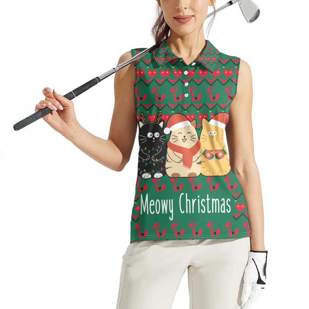 Cat Meowy Christmas Women Sleeveless Polo Shirt Xmas Holiday Patterns - Wonder Print Shop