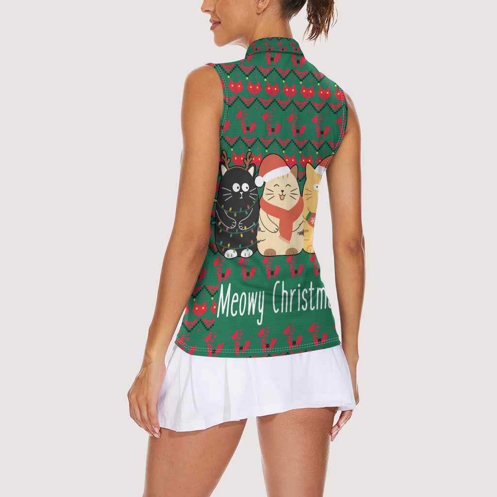 Cat Meowy Christmas Women Sleeveless Polo Shirt Xmas Holiday Patterns - Wonder Print Shop