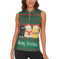 Cat Meowy Christmas Women Sleeveless Polo Shirt Xmas Holiday Patterns - Wonder Print Shop